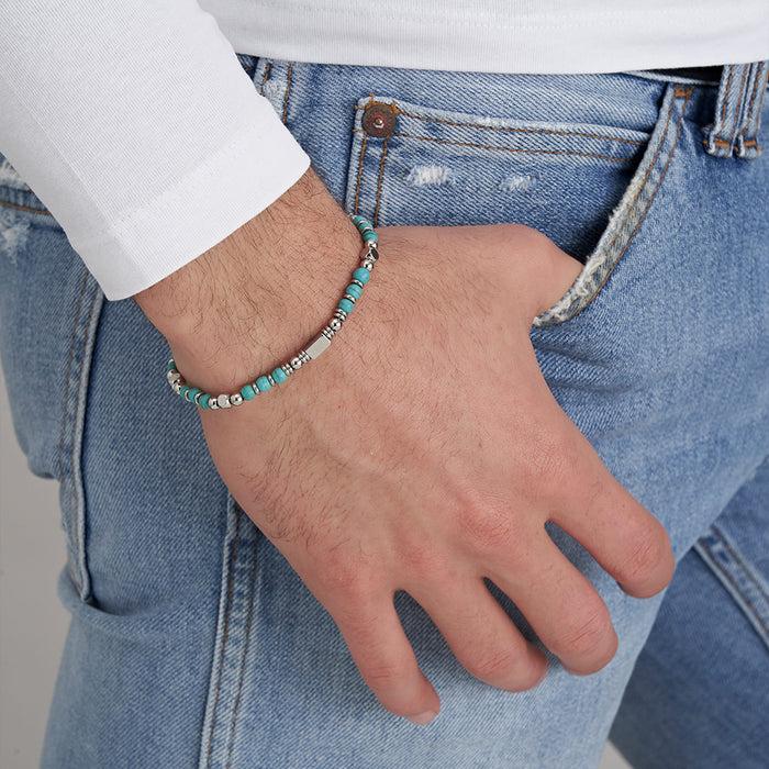BRACCIALE UOMO IN ACCIAIO CON PIETRE TURCHESI ED ACCIAIO