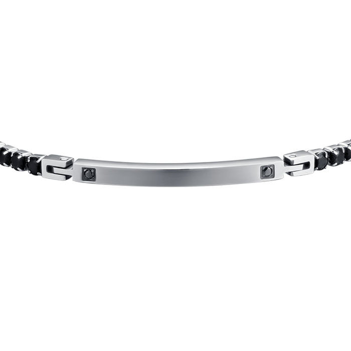 BRACCIALE UOMO IN ACCIAIO CON PIASTRA E CRISTALLI NERI