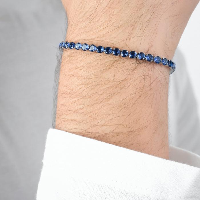 BRACCIALE TENNIS UOMO IN ACCIAIO CON CRISTALLI BLU