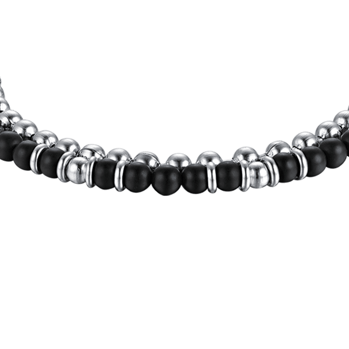BRACCIALE UOMO IN ACCIAIO CON AGATA NERA ED ELEMENTI IN ACCIAIO