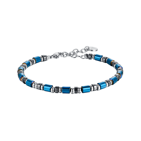 BRACCIALE UOMO IN ACCIAIO CON PIETRE BLU E GRIGIE