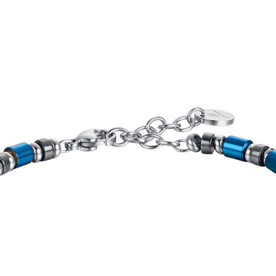 BRACCIALE UOMO IN ACCIAIO CON PIETRE BLU E GRIGIE