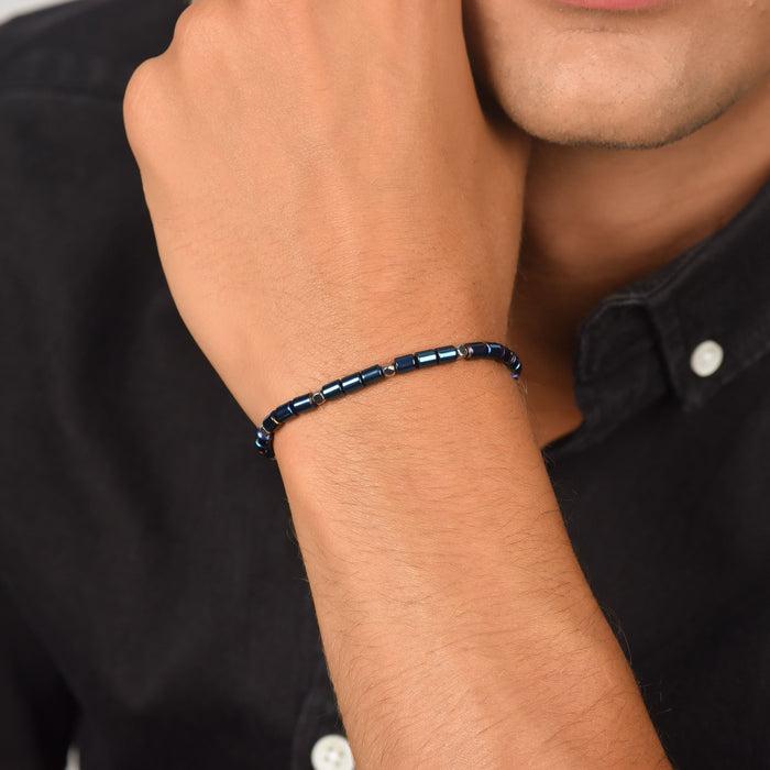 BRACCIALE UOMO IN ACCIAIO CON EMATITE BLU E SILVER