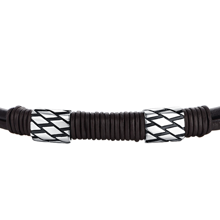 BRACCIALE UOMO IN CUOIO MARRONE CON ELEMENTI IN ACCIAIO