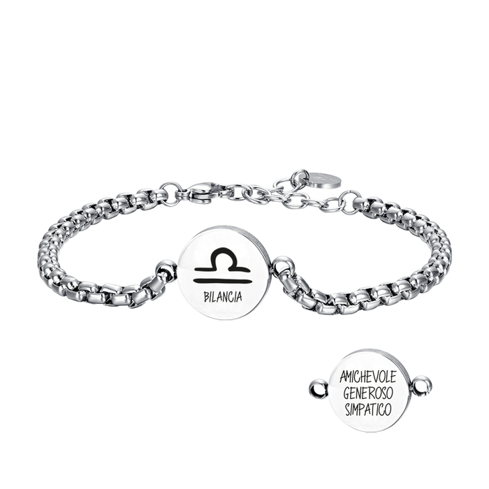 BRACCIALE UOMO IN ACCIAIO SEGNO ZODIACALE BILANCIA PIASTRA