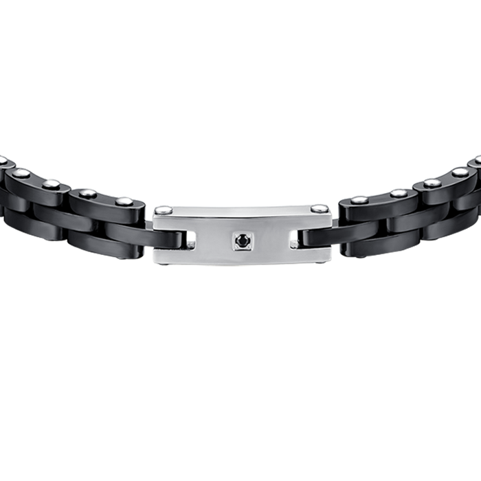 BRACCIALE UOMOIN ACCIAIO CON CERAMICA NERA E CRISTALLO NERO