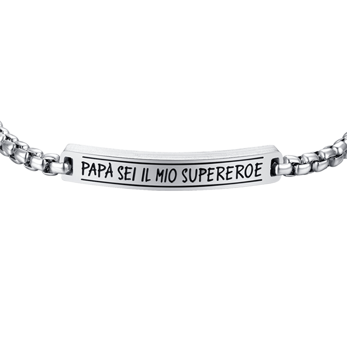 BRACCIALE UOMO IN ACCIAIO PIASTRA PAPÀ SEI IL MIO SUPEREROE