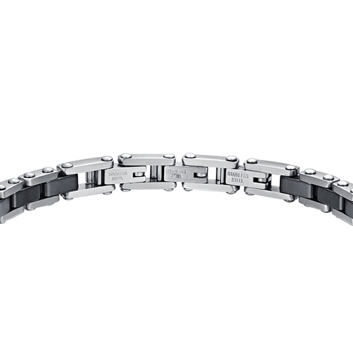 BRACCIALE UOMO IN ACCIAIO E CERAMICA NERA CON CRISTALLI NERI
