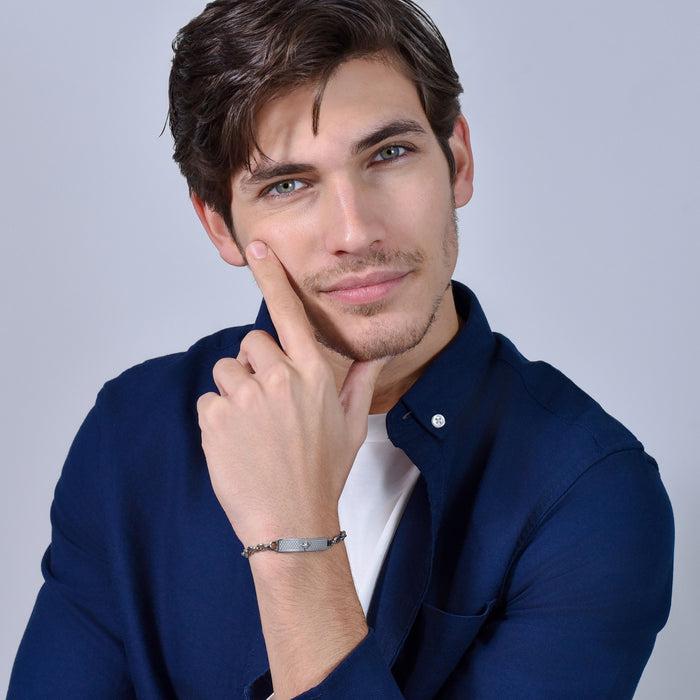 BRACCIALE UOMO IN ACCIAIO CON PIASTRA ROSA DEI VENTI