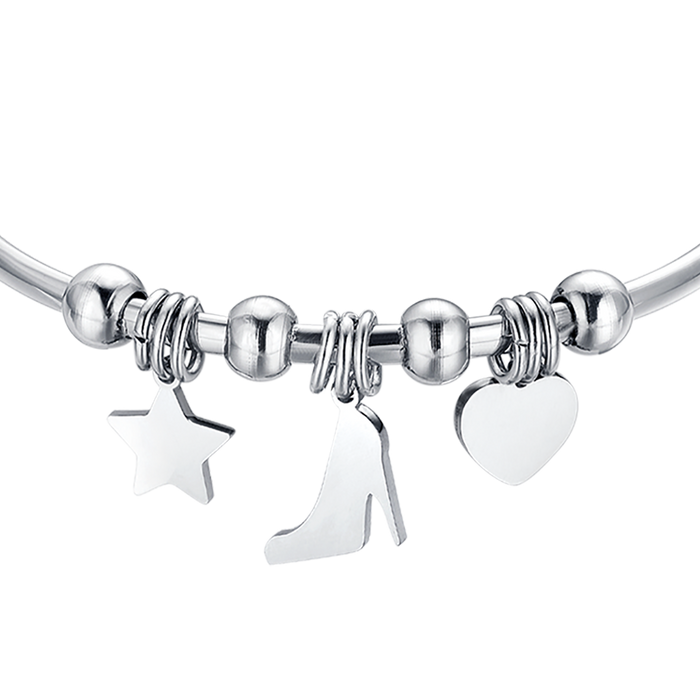 BRACCIALE IN ACCIAIO CON STELLA, SCARPA E CUORE