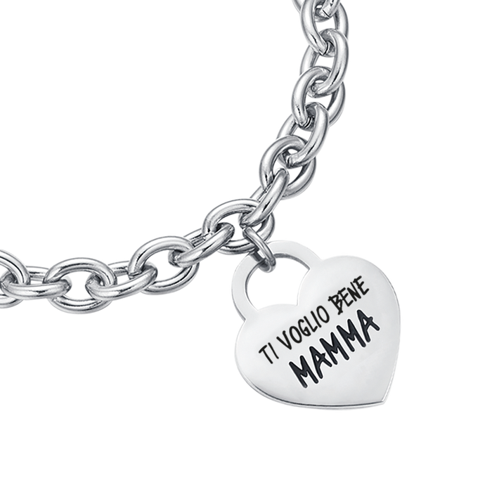 BRACCIALE DONNA IN ACCIAIO CON CUORE TI VOGLIO BENE MAMMA