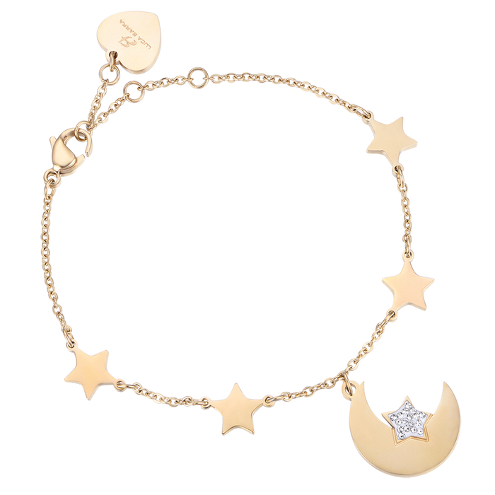 BRACCIALE IN ACCIAIO IP GOLD CON LUNA E STELLE E CRISTALLO BIANCO