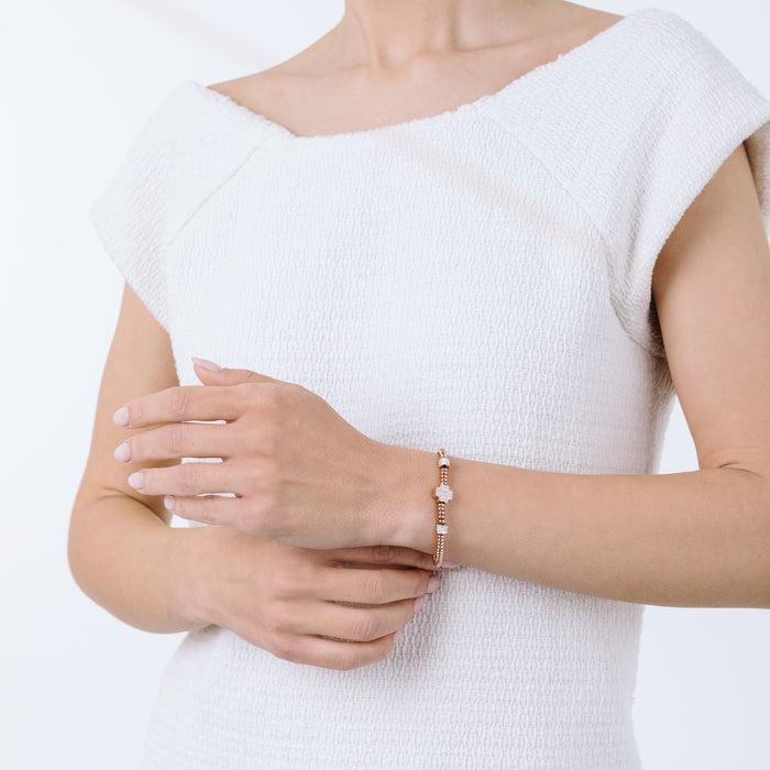 BRACCIALE IN ACCIAIO IP ROSE CON QUADRIFOGLIO CON CRISTALLI BIANCHI