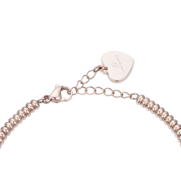 BRACCIALE IN ACCIAIO IP ROSE CON QUADRIFOGLIO CON CRISTALLI BIANCHI