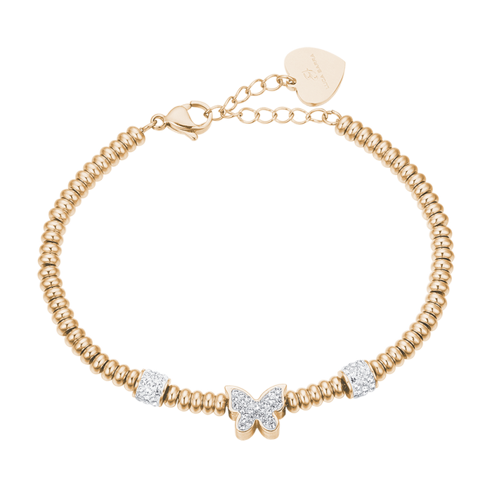 BRACCIALE IN ACCIAIO IP GOLD CON FARFALLA CON CRISTALLI BIANCHI