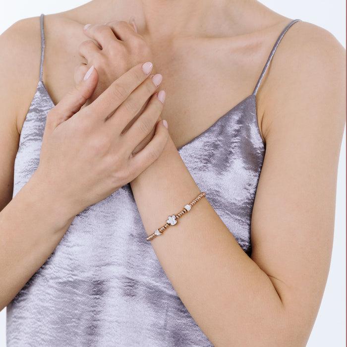 BRACCIALE IN ACCIAIO IP ROSE CON ANGELO CON CRISTALLI BIANCHI