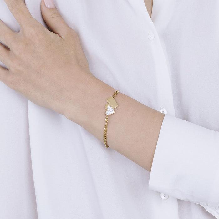 BRACCIALE IN ACCIAIO IP GOLD CON CUORI  E CRISTALLI BIANCHI
