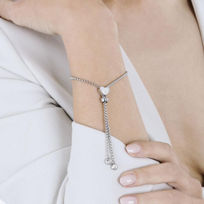 BRACCIALE IN ACCIAIO CON CUORE CON CRISTALLI BIANCHI