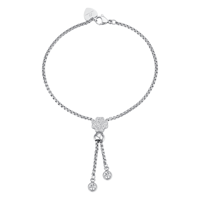 BRACCIALE IN ACCIAIO CON QUADRIFOGLIO CON CRISTALLI BIANCHI