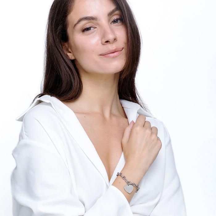 BRACCIALE DONNA PERSONALIZZATO IN ACCIAIO CON CUORE MAGLIA CATENA