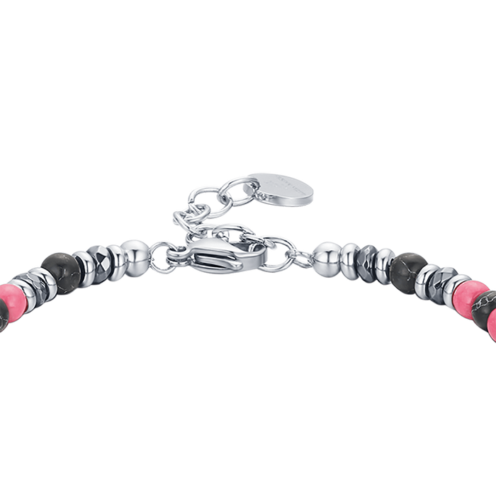 BRACCIALE IN ACCIAIO CON PIETRE ROSA E NERE