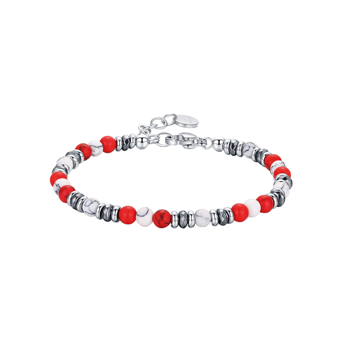 BRACCIALE IN ACCIAIO CON PIETRE ROSSE E BIANCHE