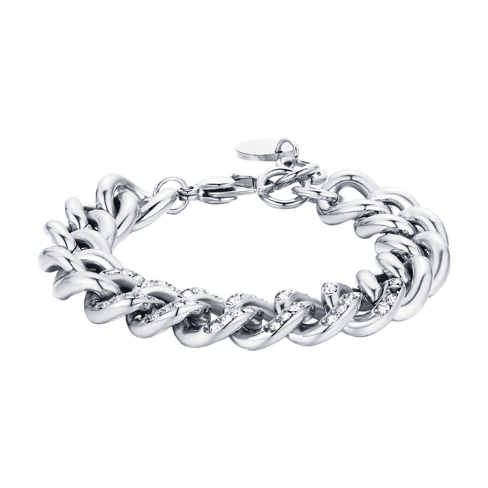 BRACCIALE DONNA IN ACCIAIO CON CRISTALLI BIANCHI MAGLIA CATENA