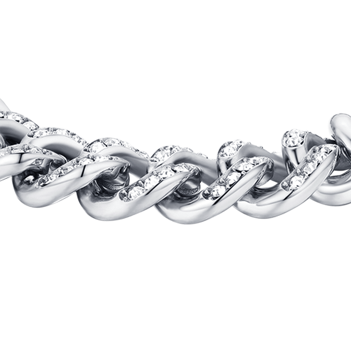 BRACCIALE DONNA IN ACCIAIO CON CRISTALLI BIANCHI MAGLIA CATENA