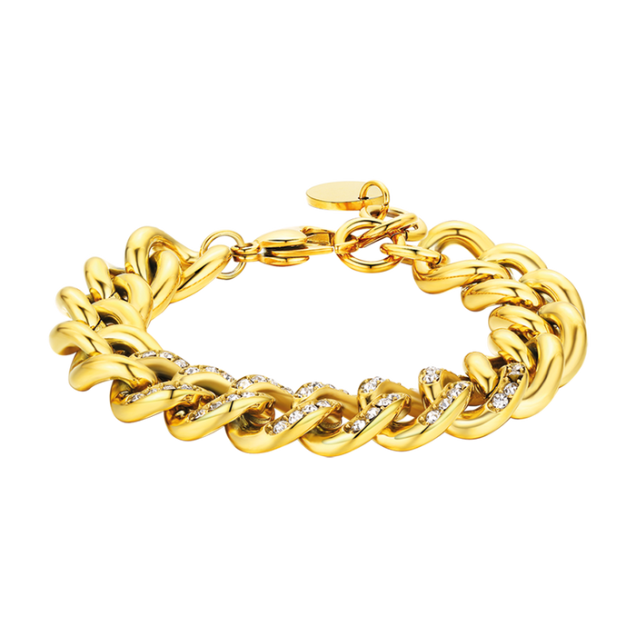 BRACCIALE DONNA IN ACCIAIO CON CRISTALLI BIANCHI MAGLIA CATENA