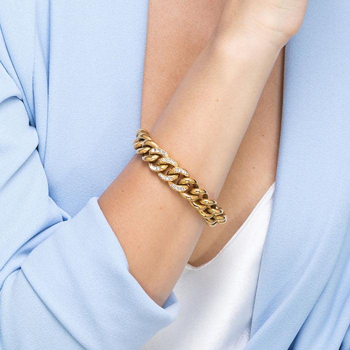 BRACCIALE DONNA IN ACCIAIO CON CRISTALLI BIANCHI MAGLIA CATENA