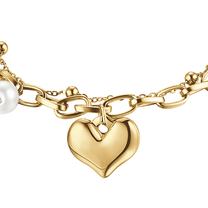 BRACCIALE DONNA IN ACCIAIO IP GOLD CON CUORE E PERLE