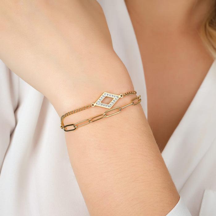 BRACCIALE DONNA IN ACCIAIO IP GOLD CON CRISTALLI BIANCHI