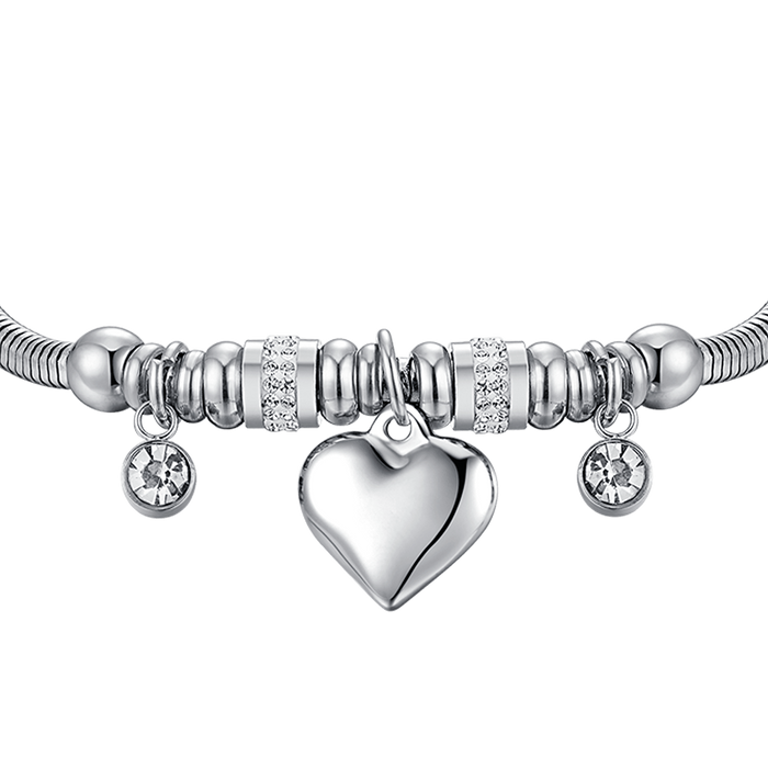 BRACCIALE DONNA IN ACCIAIO CON CUORE E CRISTALLI BIANCHI