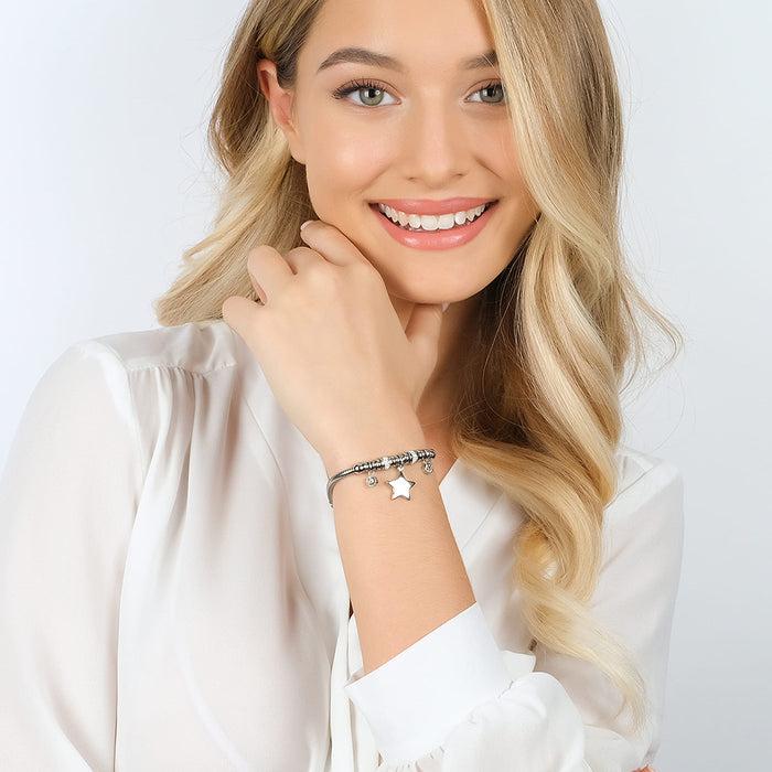 BRACCIALE DONNA IN ACCIAIO CON STELLA E CRISTALLI BIANCHI