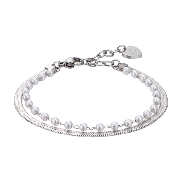 BRACCIALE DONNA IN ACCIAIO CON PERLE BIANCHE
