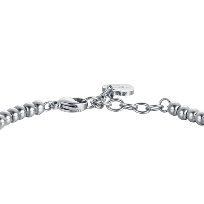 BRACCIALE DONNA IN ACCIAIO CON CAMPANELLE CON SMALTO ROSA E CRISTALLI BIANCHI
