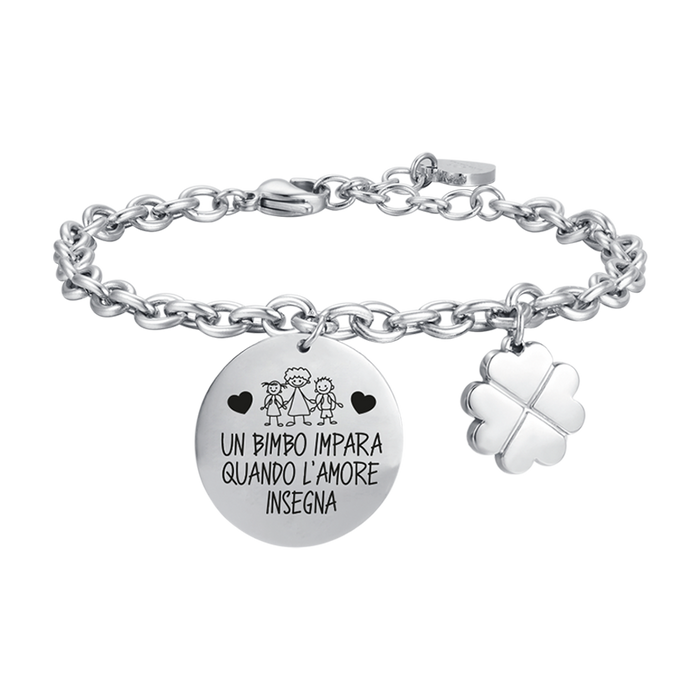 BRACCIALE DONNA IN ACCIAIO UN BIMBO IMPARA QUANDO L'AMORE INSEGNA