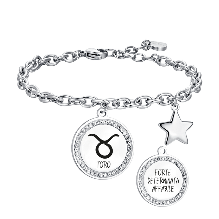 BRACCIALE DONNA IN ACCIAIO SEGNO ZODIACALE TORO PIASTRA