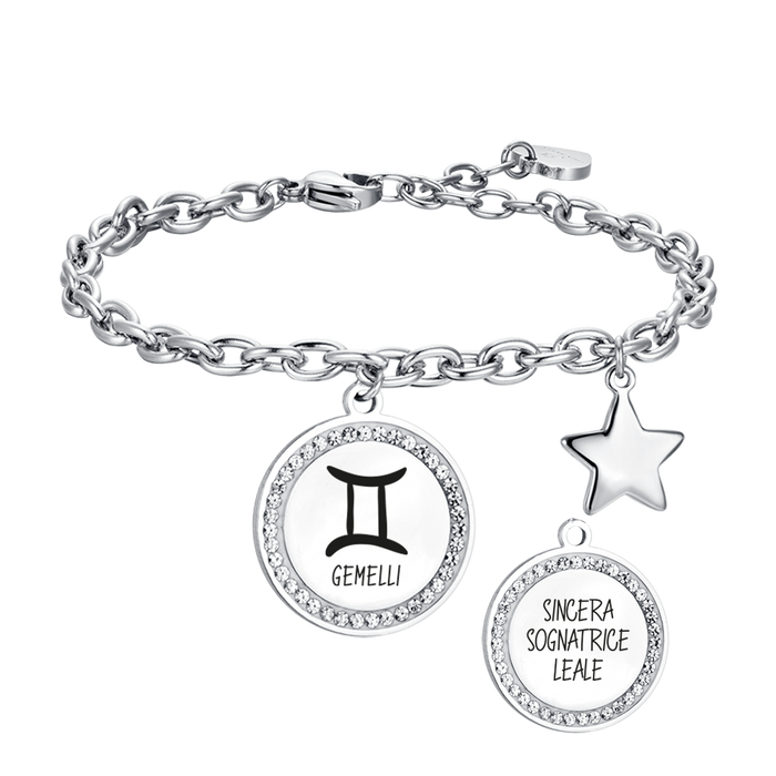 BRACCIALE DONNA IN ACCIAIO SEGNO ZODIACALE GEMELLI PIASTRA