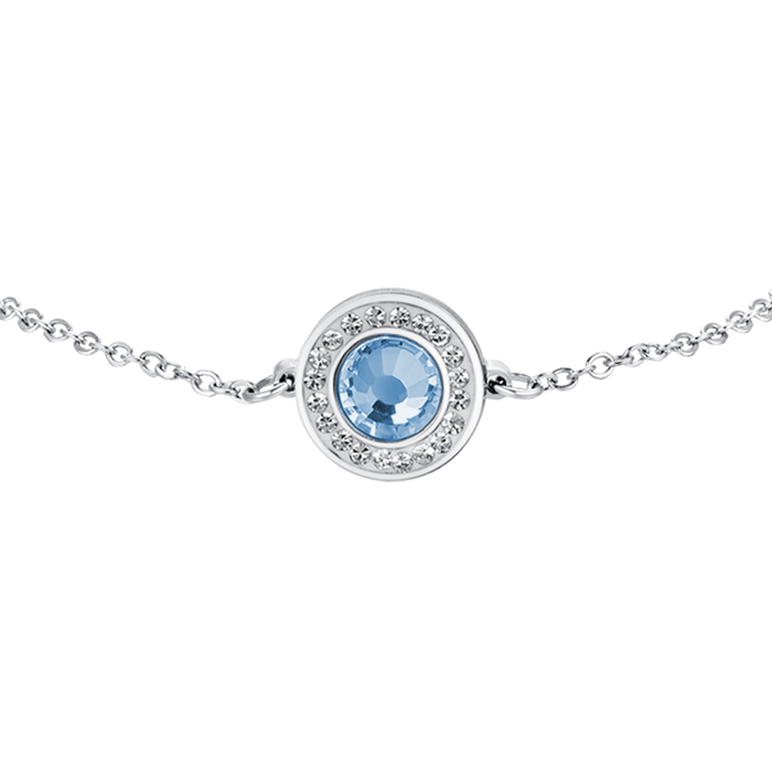 BRACCIALE DONNA IN ACCIAIO ELEMENTO CRISTALLO ACQUAMARINA E CRISTALLI BIANCHI
