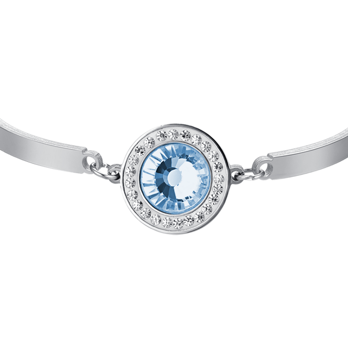 BRACCIALE DONNA  IN ACCIAIO ELEMENTO CRISTALLO ACQUAMARINA E CRISTALLI BIANCHI