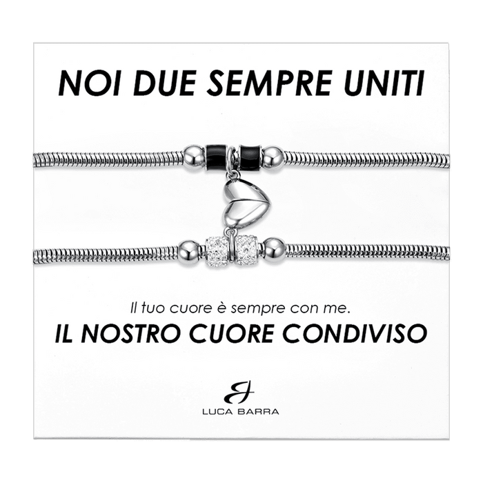 BRACCIALI COPPIA IN ACCIAIO CON MEZZO CUORE CALAMITATO