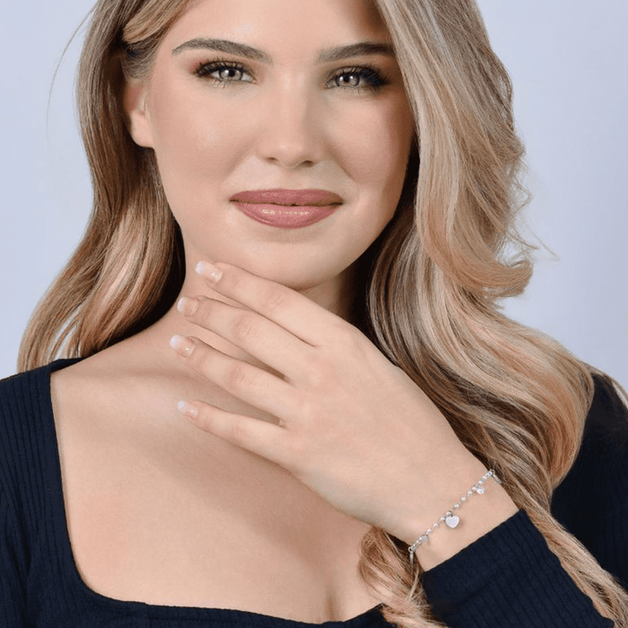 BRACCIALE DONNA IN ACCIAIO PERLE CON CUORI