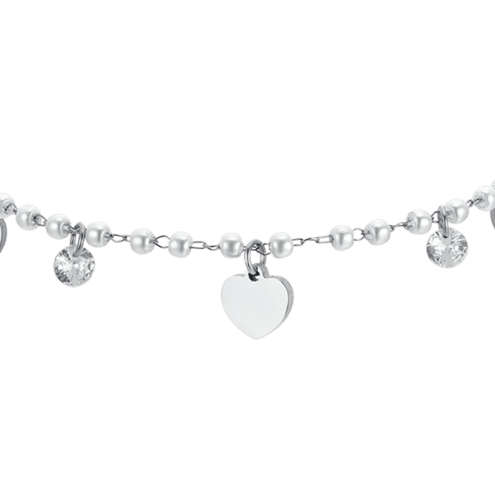 BRACCIALE DONNA IN ACCIAIO PERLE CON CUORI