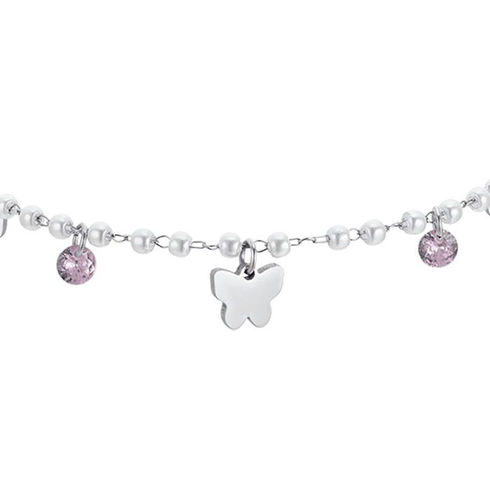 BRACCIALE DONNA IN ACCIAIO PERLE CON FARFALLE