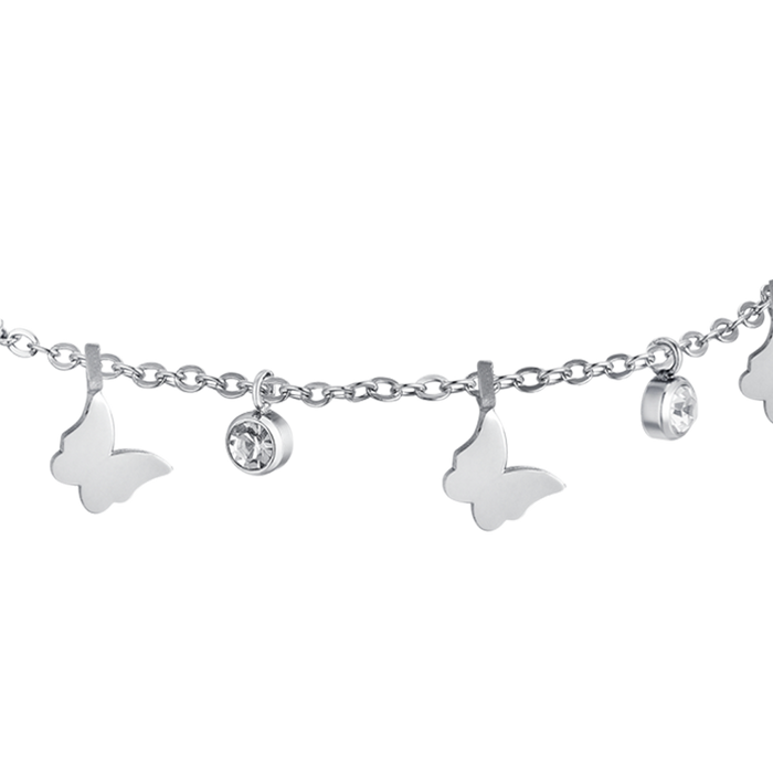 BRACCIALE DONNA IN ACCIAIO FARFALLE E CRISTALLI