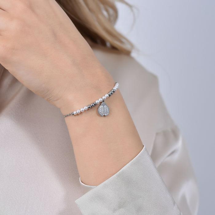 BRACCIALE DONNA IN ACCIAIO CON PERLE E ALBERO DELLA VITA