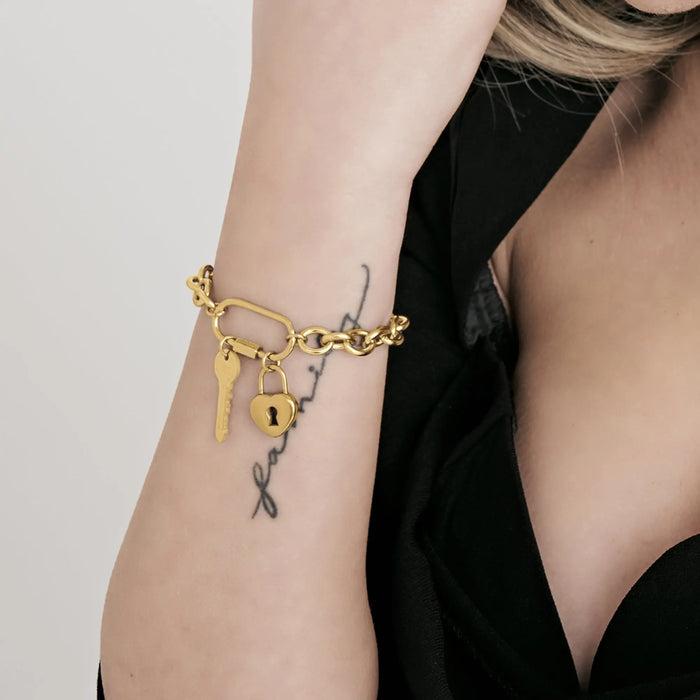 BRACCIALE DONNA IN ACCIAIO IP GOLD CON CHIAVE E CUORE LUCCHETTO