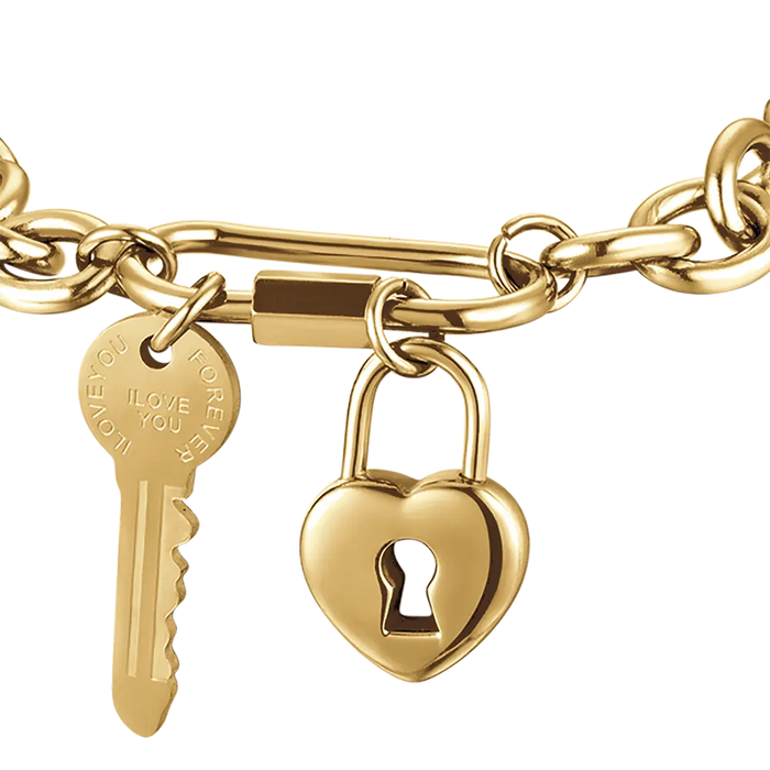 BRACCIALE DONNA IN ACCIAIO IP GOLD CON CHIAVE E CUORE LUCCHETTO