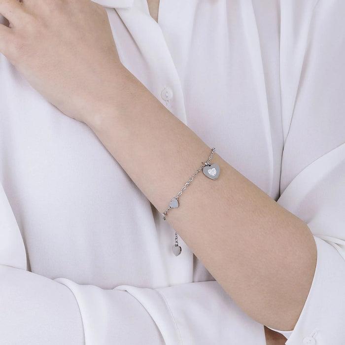 BRACCIALE DONNA IN ACCIAIO IP GOLD CON CUORI CON CRISTALLI BIANCHI